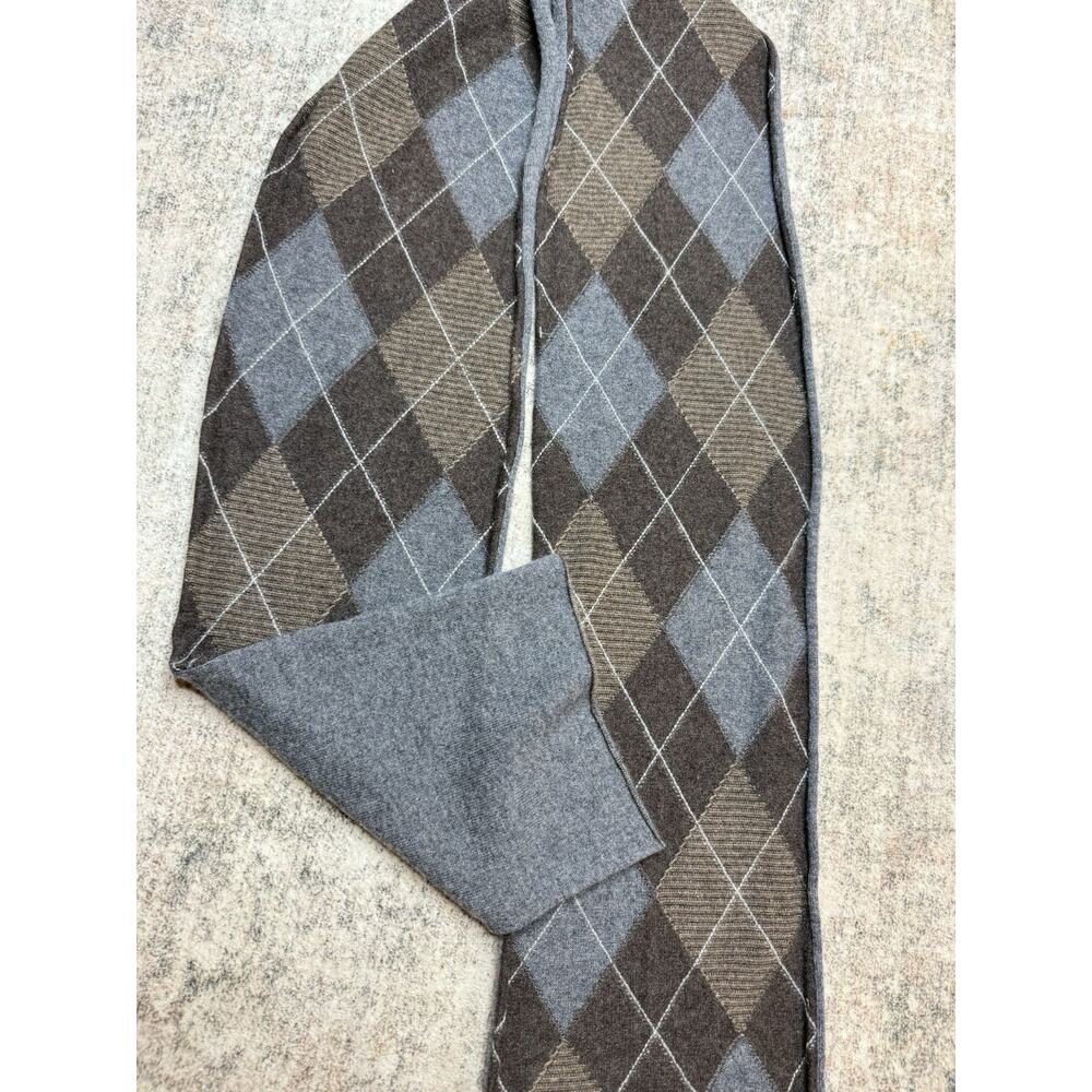 Cashmere Scarf Gray Brown Blue Diamond Argyle Preppy Cozy Classic Academia Cozy - Picture 2 of 8